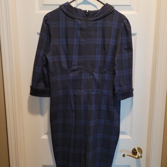 Hell Bunny Vixen 'Doralee' collared pencil dress in navt/black tartan (UK XL) - Picture 5 of 8